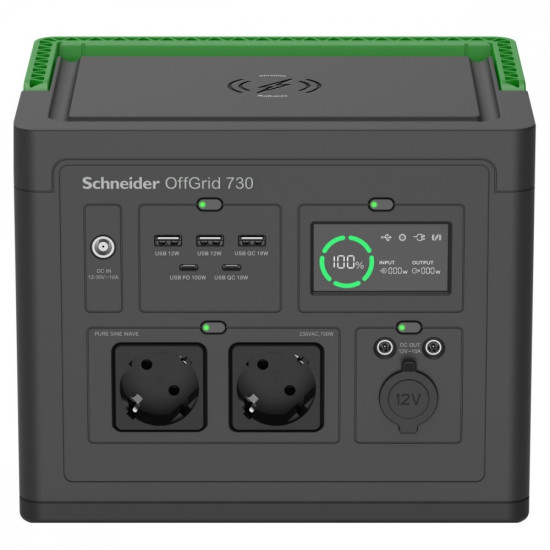 Stacja zasilania PPS730-GR Schneider OffGrid Portable Power Station 730, 738Wh   Lithium-ion, 2 Schuko, Sinewave 