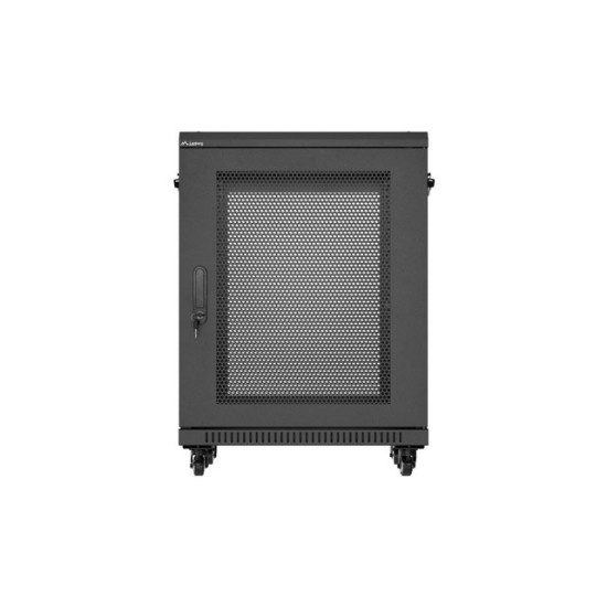 Szafa instalacyjna rack stojąca 19 cali 15U 600x600 drzwi perforowane czarna (Flat pack)