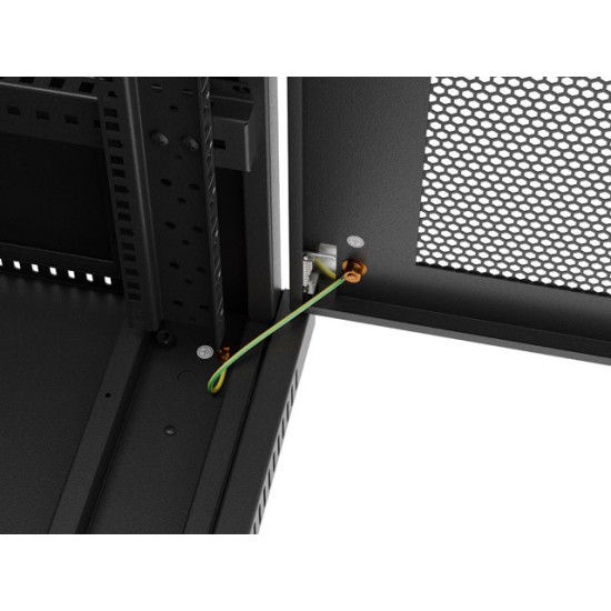 Szafa instalacyjna rack stojąca 19 cali 15U 600x600 drzwi perforowane czarna (Flat pack)