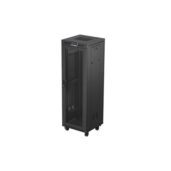 Szafa instalacyjna rack stojąca 19 cali 37U 600x600 drzwi perforowane LCD czarna (Flat pack)