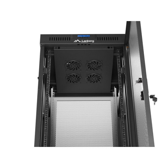 Szafa instalacyjna rack stojąca 19 cali 37U 600x600 drzwi perforowane LCD czarna (Flat pack)