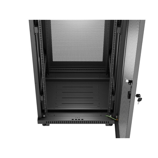 Szafa instalacyjna rack stojąca 19 cali 37U 600x600 drzwi perforowane LCD czarna (Flat pack)