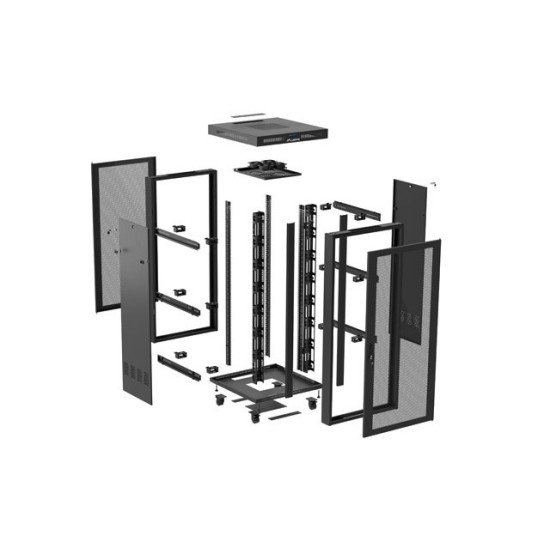 Szafa instalacyjna rack stojąca 19 cali 47U 800x800 drzwi perforowane LCD czarna (Flat pack)