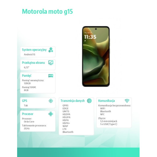 Smartfon moto g15 8/128GB  Iguana Green
