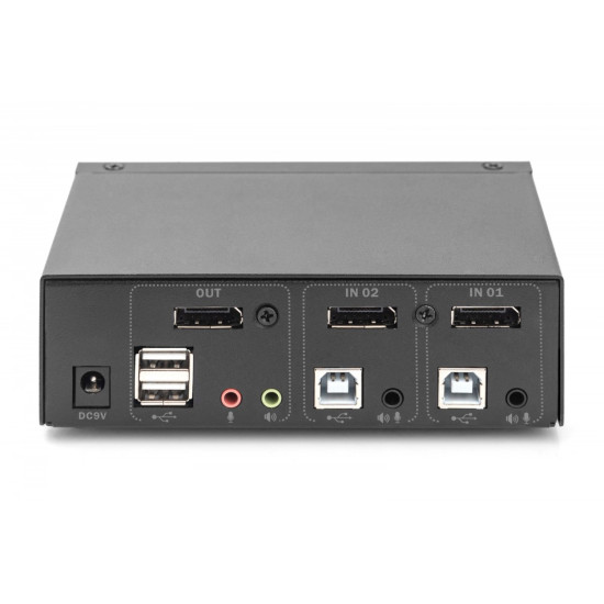 Przełącznik KVM, 2 portowy, 4K 60Hz, 2xDisplayPort IN, 1xDisplayPort OUT, 2xUSB, 2xAudio IN&OUT 
