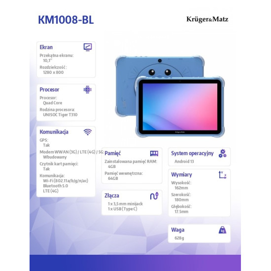 Tablet dla dzieci Kruger & Matz FUN 1008 niebieski 