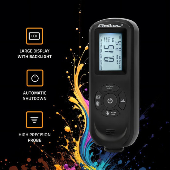 Miernik grubości lakieru z podświetlanym bocznym wyświetlaczem LCD | 0 ~ 2000um 