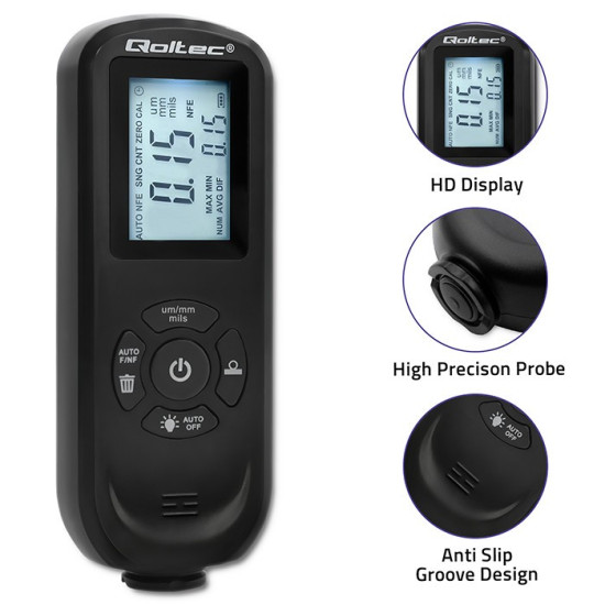 Miernik grubości lakieru z podświetlanym bocznym wyświetlaczem LCD | 0 ~ 2000um 