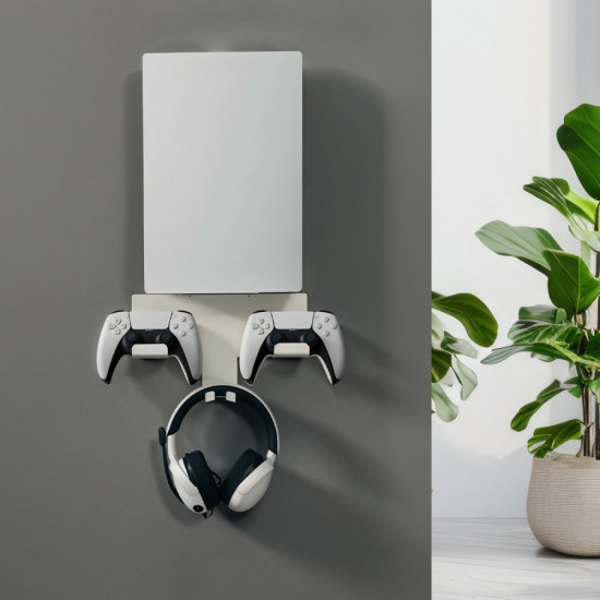 Stojak do Playstation 5 RS181, biały, ścienny, max 10kg, uchwt na pady