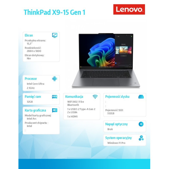 Ultrabook ThinkPad X9 G1 21Q60005PB W11Pro Ultra 5 228V/32GB/512GB/INT/15.3 OLED/Grey/3YR Premier + CO2 Offset 