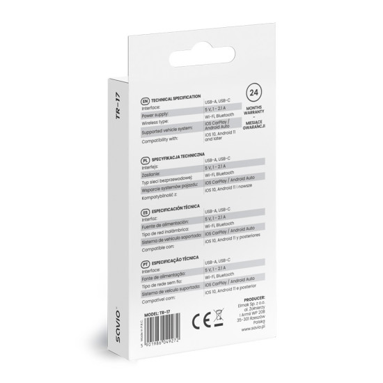 Adapter bezprzewodowy CarPlay & Android Auto TR-17