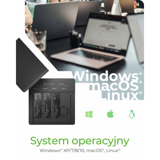 Duplicator (klonowanie 1:3) dla NVMe M.2 SSD IB-4013MCL-C4 4-Bay USB4