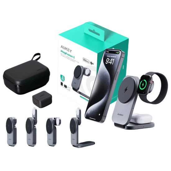 Ładowarka bezprzewodowa LC-MC312 Slim 3w1 Qi2 15W MagSafe + ładowarka PD 30W + Etui