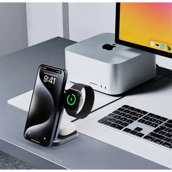 Ładowarka bezprzewodowa LC-MC312 Slim 3w1 Qi2 15W MagSafe + ładowarka PD 30W + Etui