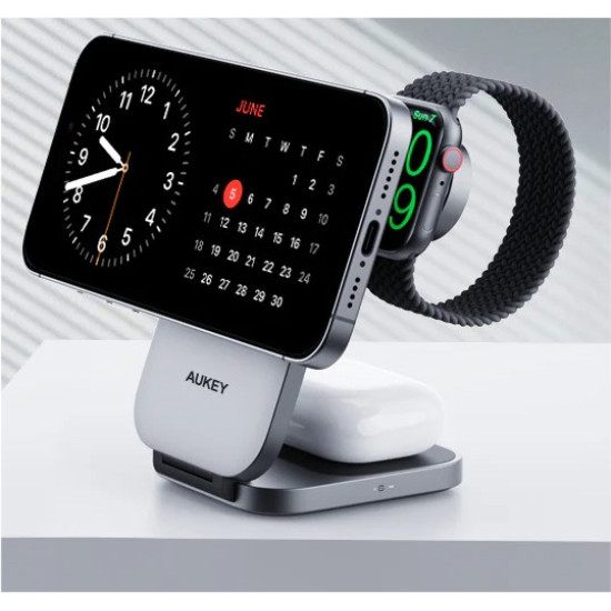 Ładowarka bezprzewodowa LC-MC312 Slim 3w1 Qi2 15W MagSafe + ładowarka PD 30W + Etui