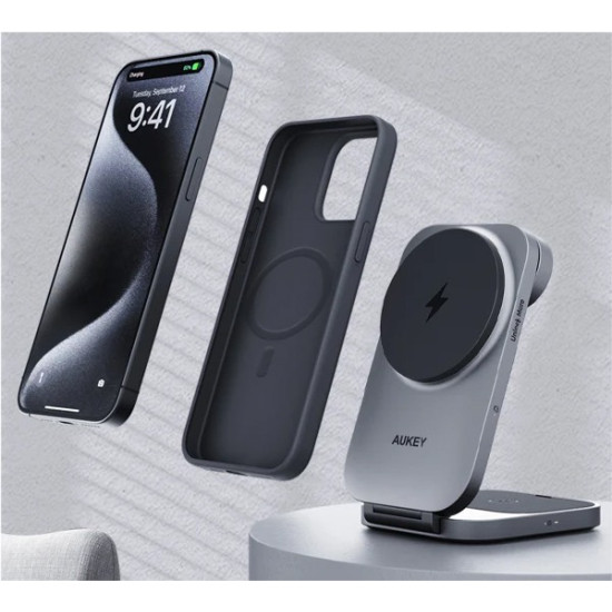 Ładowarka bezprzewodowa LC-MC312 Slim 3w1 Qi2 15W MagSafe + ładowarka PD 30W + Etui