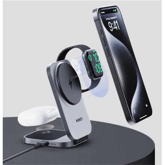 Ładowarka bezprzewodowa LC-MC312 Slim 3w1 Qi2 15W MagSafe + ładowarka PD 30W + Etui