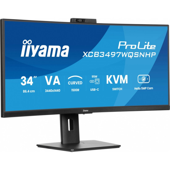 Monitor 34 cale XCB3497WQSNPH-B1,VA,UWQHD,1500R,USB-C Dock 95W, RJ45, KVM,2x5W, kamera 5MP, /5y/