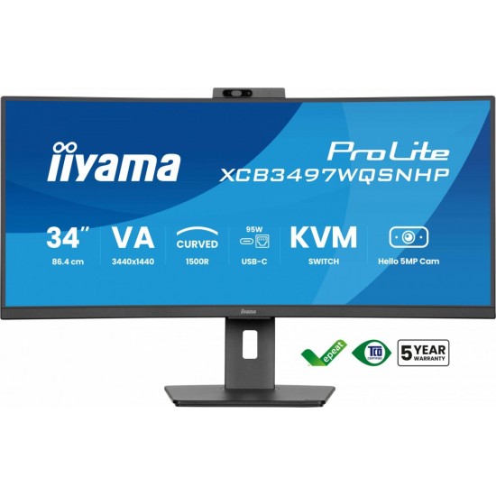 Monitor 34 cale XCB3497WQSNPH-B1,VA,UWQHD,1500R,USB-C Dock 95W, RJ45, KVM,2x5W, kamera 5MP, /5y/