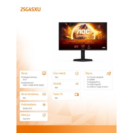 Monitor 25G4SXU 24.5 cala 300Hz Fast IPS HDMIx2 DP Pivot 