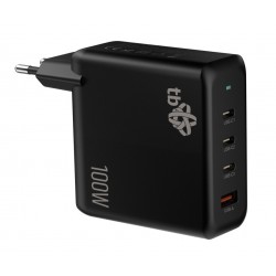 Ładowarka sieciowa 3x USB C + USB A Power Delivery czarna, GaN 100W