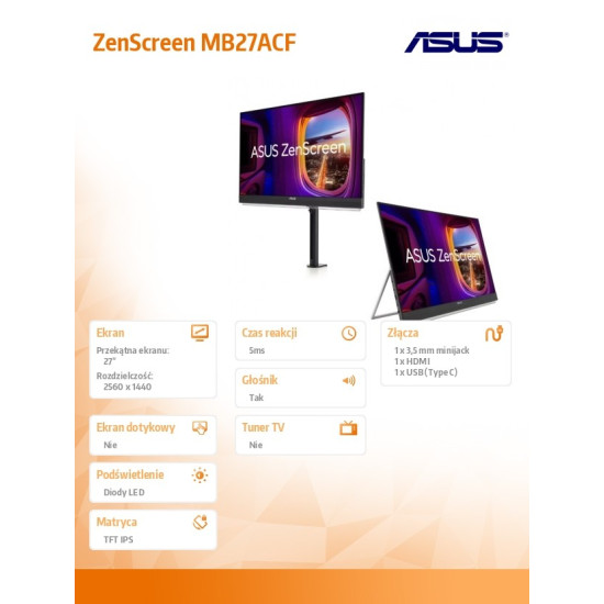 Monitor 27 cali MB27ACF ZEN SC IPS QHD100Hz USB-C HDMI 