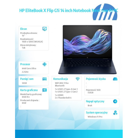 Notebook EliteBook X Flip G1i U7 258V 512GB/32GB/W11P/14 B9ZX8ET