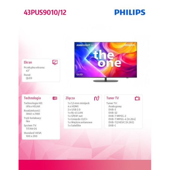 Telewizor QLED 43 cale 43PUS9010/12