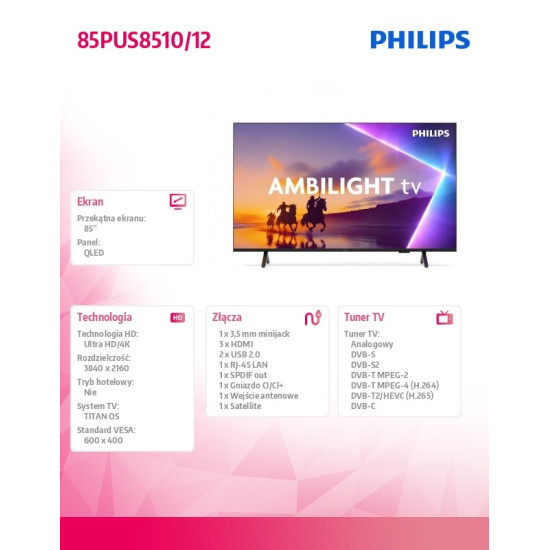 Telewizor QLED 85 cali 85PUS8510/12