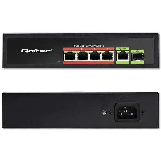 Przełącznik sieciowy SWITCH FAST ETHERNET PoE 4x RJ45 PoE 1x RJ45Uplink 1x SFP | 65W | 1000 Mb/s 