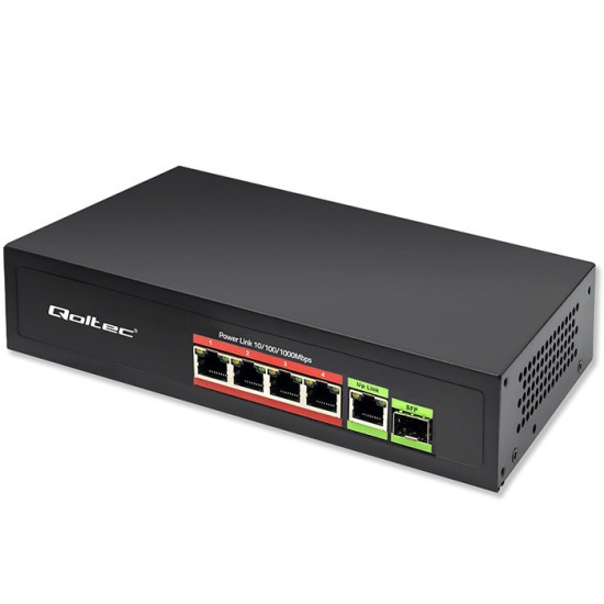Przełącznik sieciowy SWITCH FAST ETHERNET PoE 4x RJ45 PoE 1x RJ45Uplink 1x SFP | 65W | 1000 Mb/s 
