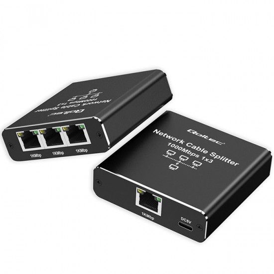 Rozdzielacz Splitter Ethernet mini SWITCH 1x3 RJ45 | 1000Mb/s |  USB-C | Aluminium 