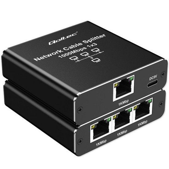 Rozdzielacz Splitter Ethernet mini SWITCH 1x3 RJ45 | 1000Mb/s |  USB-C | Aluminium 