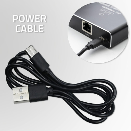 Rozdzielacz Splitter Ethernet mini SWITCH 1x3 RJ45 | 1000Mb/s |  USB-C | Aluminium 