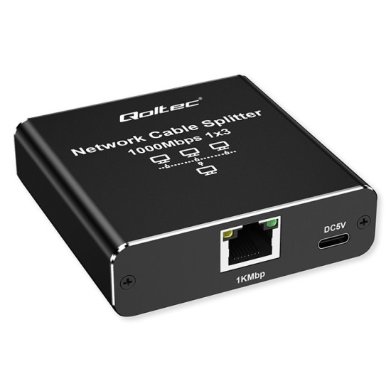 Rozdzielacz Splitter Ethernet mini SWITCH 1x3 RJ45 | 1000Mb/s |  USB-C | Aluminium 