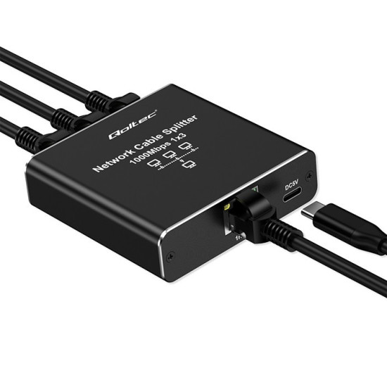 Rozdzielacz Splitter Ethernet mini SWITCH 1x3 RJ45 | 1000Mb/s |  USB-C | Aluminium 