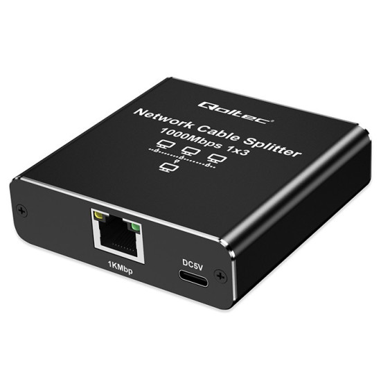 Rozdzielacz Splitter Ethernet mini SWITCH 1x3 RJ45 | 1000Mb/s |  USB-C | Aluminium 