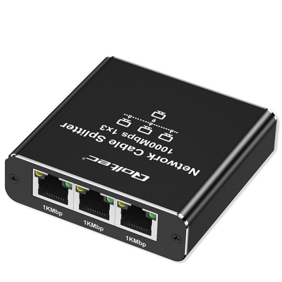 Rozdzielacz Splitter Ethernet mini SWITCH 1x3 RJ45 | 1000Mb/s |  USB-C | Aluminium 