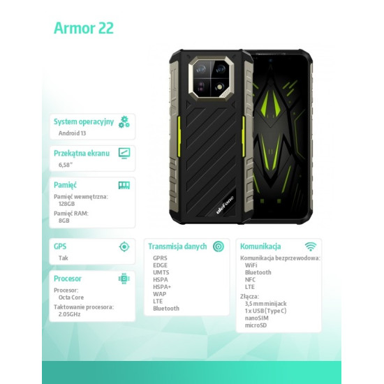 Smartfon Armor 22 4G 8/128GB IP69K Zielony 