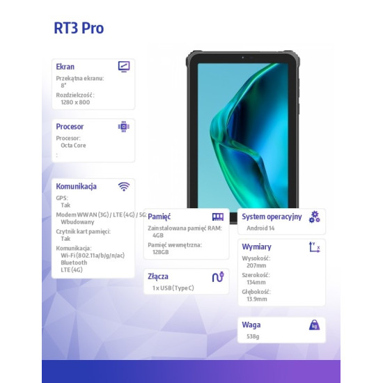 Tablet RT3 Pro 4G 8 cal 4/128GB zielony 
