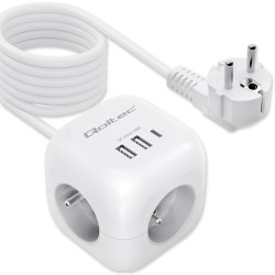 Kostka zasilająca przedłużacz 6w1 z podświetlanym włącznikiem |  3x AC | 2x USB | 1x USB-C PD 20W | biała | kabel 2m 