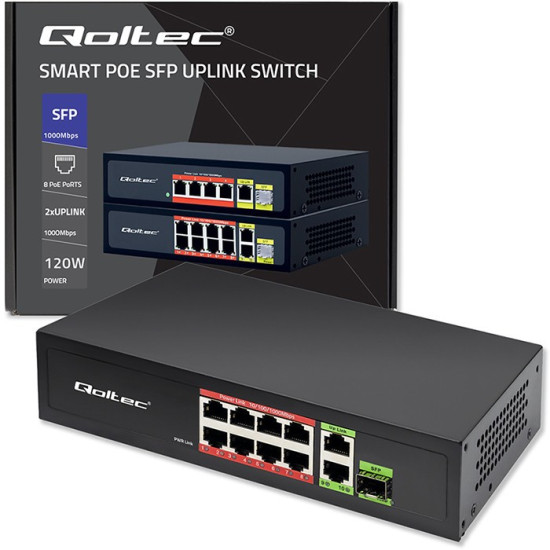 Przełącznik sieciowy SWITCH FAST Ethernet 8x RJ45 PoE 2x RJ45 Uplink 1x SFP | 120W | 1000Mb/s 
