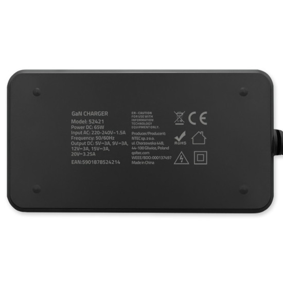 Ładowarka sieciowa 65W GaN Super Fast SLIM | PD | 5-20V | 3.25A |USB-C 3.1 | Laptop | MacBook | Smartfon | +kabel 
