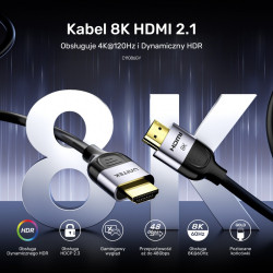 Kabel HDMI 2.1 8K 60Hz 1m; czarny; C11086GY01-1M 