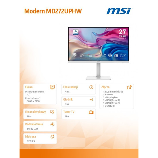 Monitor 27 cali Modern MD272UPHW LED/UHD/Flat/60Hz/biały