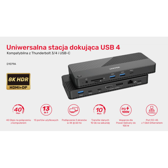 Stacja dokująca 12w1 USB-C, HDMI 2.1, USB 4, PD 100W; D1079A