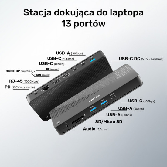 Stacja dokująca 12w1 USB-C, HDMI 2.1, USB 4, PD 100W; D1079A
