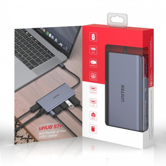 HUB USB-C 2x USB 3.1, HDMI 2.0, DP 1.4, RJ45, SD, PD 100W; D1056A 