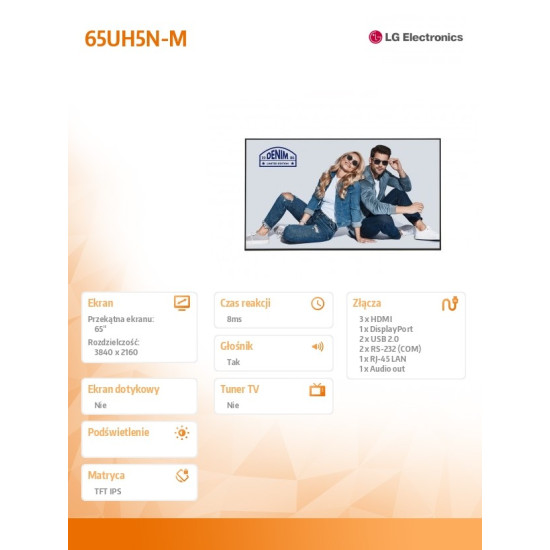 Monitor wieloformatowy 65UH5N-M IPS 500cd/m2 24/7 