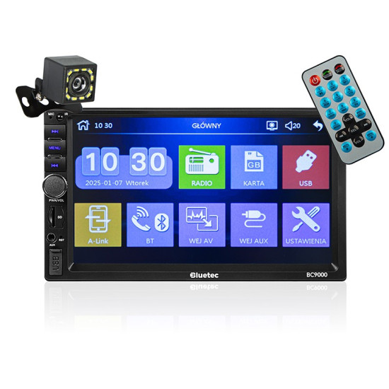 Radio samochodowe BC9000 2DIN 7 cali RDS USB microSD 4x50W kamera cofania
